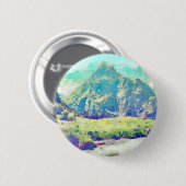 山の景色の水彩画 缶バッジ (正面&裏面)