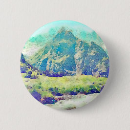 山の景色の水彩画 缶バッジ