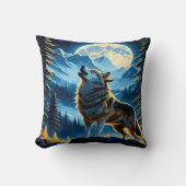 山の景色の満月の下でハウリングオオカミ クッション (正面)