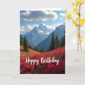 山の景色の誕生日カード カード (黄色い花)