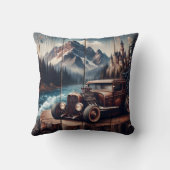 山の景色の近く威厳のあるのビンテージカー クッション (裏面)
