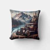 山の景色の近く威厳のあるのビンテージカー クッション (正面)