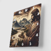 山の景色を威厳のある指すイエス スクエア壁時計 (傾斜)