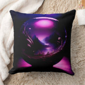 山の景色を持つ紫の透明な球体 クッション (ブランケット)