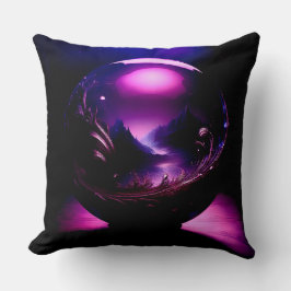 山の景色を持つ紫の透明な球体 クッション