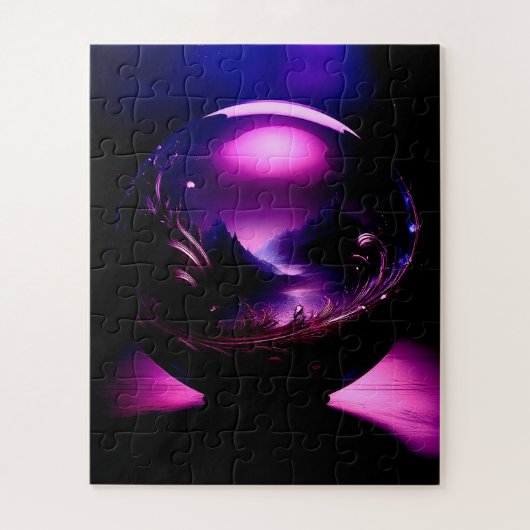 山の景色を持つ紫の透明な球体 ジグソーパズル (縦)