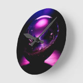 山の景色を持つ紫の透明な球体 ラウンド壁時計 (傾斜)