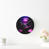 山の景色を持つ紫の透明な球体 ラウンド壁時計 (ホーム)