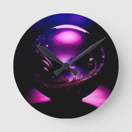 山の景色を持つ紫の透明な球体 ラウンド壁時計