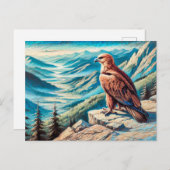 山の景色を見下ろす岩の上にワシ ポストカード (正面/裏面)