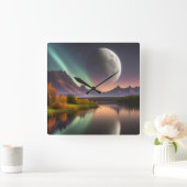 山の景色を越える月 スクエア壁時計 (ホーム)