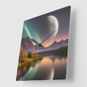 山の景色を越える月 スクエア壁時計 (傾斜)