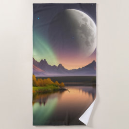 山の景色を越える月 ビーチタオル