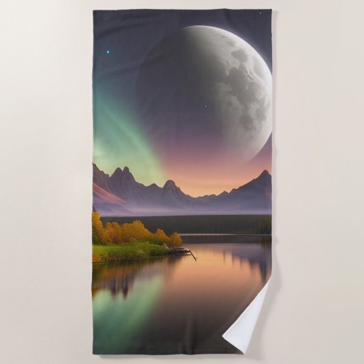 山の景色を越える月 ビーチタオル (正面)