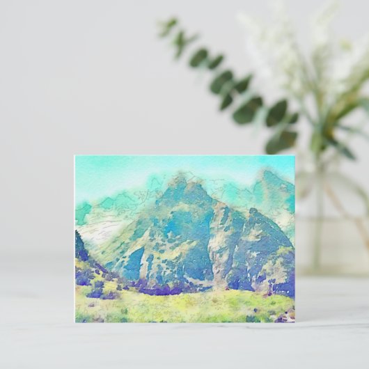 山の景観水色 ポストカード (スタンド正面)