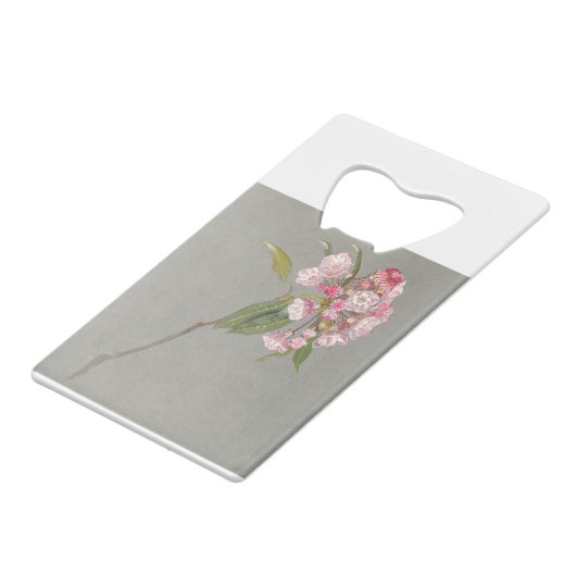 山の月桂樹の枝と葉花咲き クレジットカード栓抜き (裏面アングル)