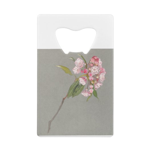 山の月桂樹の枝と葉花咲き クレジットカード栓抜き (裏面)