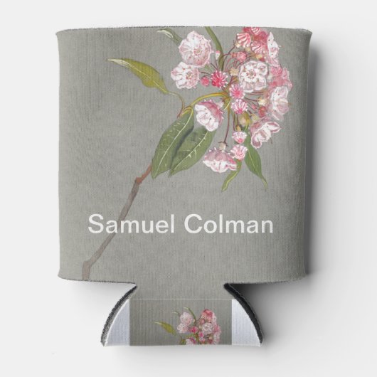 山の月桂樹の枝と葉花咲き 缶クーラー (正面)