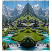 . .山の朝が穏やかな高山に逃れる シャワーカーテン (正面)