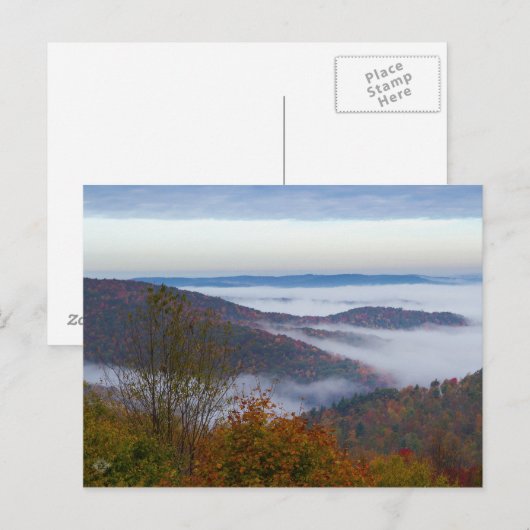 山の朝の霧 ポストカード (正面/裏面)