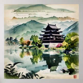 山の朝もや ポスター