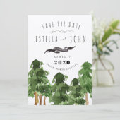 山の木々に囲まれた素朴なウェディングのSave the Date 招待状 (スタンド正面)
