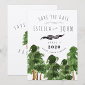 山の木々に囲まれた素朴なウェディングのSave the Date 招待状 (正面/裏面)
