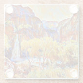 山の木の滝抽象芸術油絵 ガラスコースター (裏面)