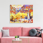 山の木の滝抽象芸術油絵 キャンバスプリント (インサイチュ (リビング))