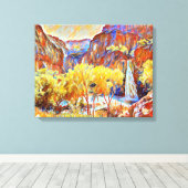 山の木の滝抽象芸術油絵 キャンバスプリント (インサイチュ (ウッドフロア))