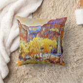 山の木の滝抽象芸術油絵 クッション (ブランケット)