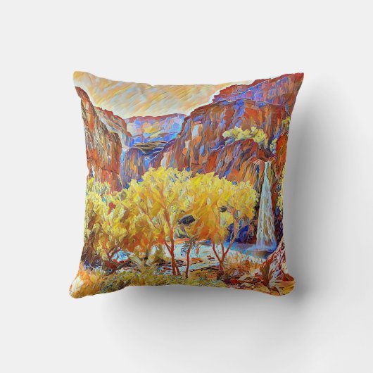 山の木の滝抽象芸術油絵 クッション (裏面)