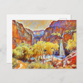 山の木の滝抽象芸術油絵 ポストカード (正面/裏面)
