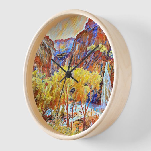 山の木の滝抽象芸術油絵 壁時計 (傾斜)