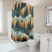 山の木の緑とオレンジの自然 シャワーカーテン (インサイチュ)