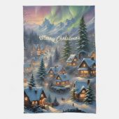 山の村のクリスマス、極光 キッチンタオル (縦)