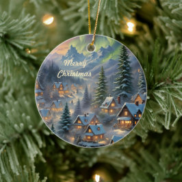 山の村のクリスマス、極光 セラミックオーナメント