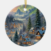 山の村のクリスマス、極光 セラミックオーナメント (正面)