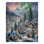 山の村のクリスマス、極光 フォトプリント            (正面)