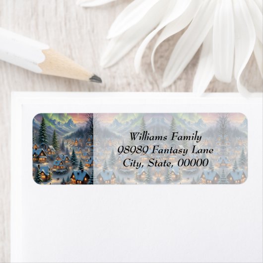 山の村のクリスマス、極光 ラベル (インサイチュ)