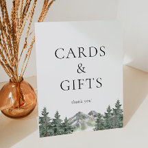 山の松の木の結婚式のカードとギフト