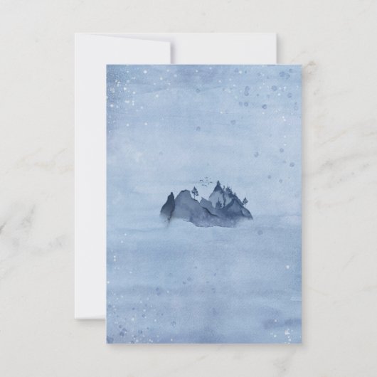 山の松の木ライトブルー冬の結婚式の食事 出欠カード (裏面)