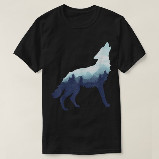 山の森のオオカミのシルエット Tシャツ (デザイン正面)