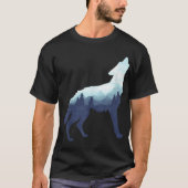 山の森のオオカミのシルエット Tシャツ (正面)