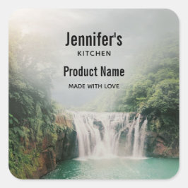 山の森のキッチンで素敵な滝 スクエアシール