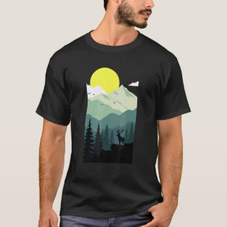 山の森のシルエット AR キャンプ ハイキング T シャツ