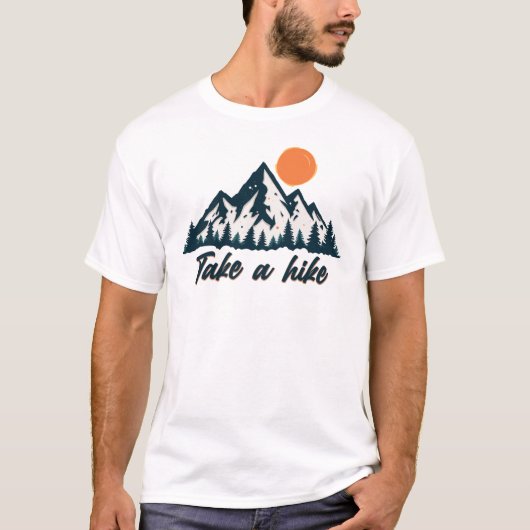 山の森の夕焼けデザイン Tシャツ (正面)