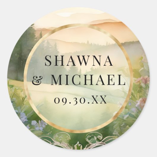 山の森の幻想的なウェディング ラウンドシール (正面)