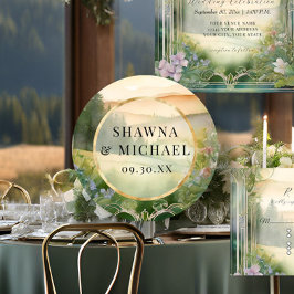 山の森の幻想的なウェディング ラウンドシール