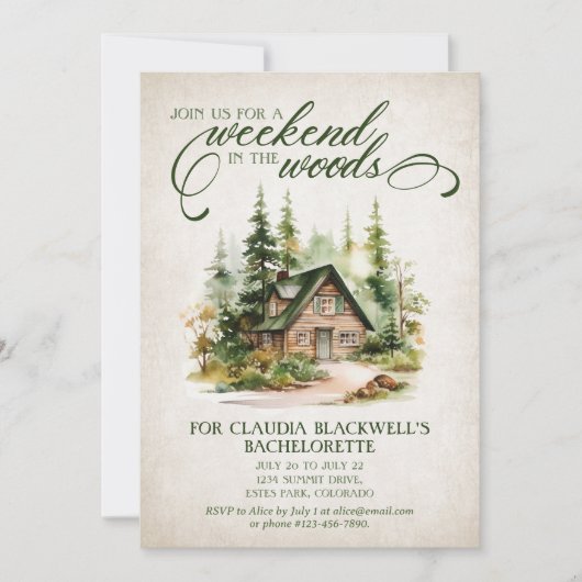 山の森の独身最後の週末の予定 招待状 (正面)